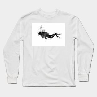 Scuba Diver Black and White Painting Long Sleeve T-Shirt